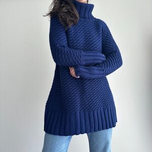 See By Chloe Sweater Womens 6 Navy Wool Blend Textured Chunky Fisherman Tunic